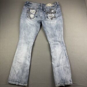 Miss Me Jeans Womens 32 (Fits 34x32) Blue Light Wash Y2K Distressed Boot Stretch